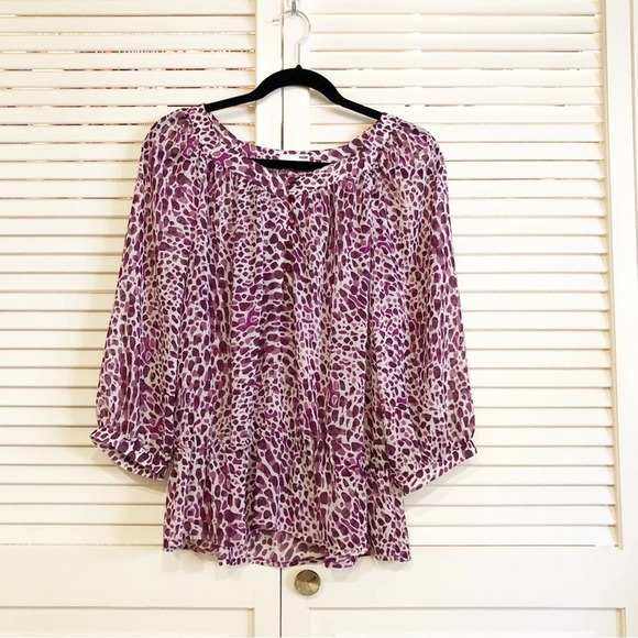 H&M Tops - H&M Purple Animal Print Semi Sheer Blouse